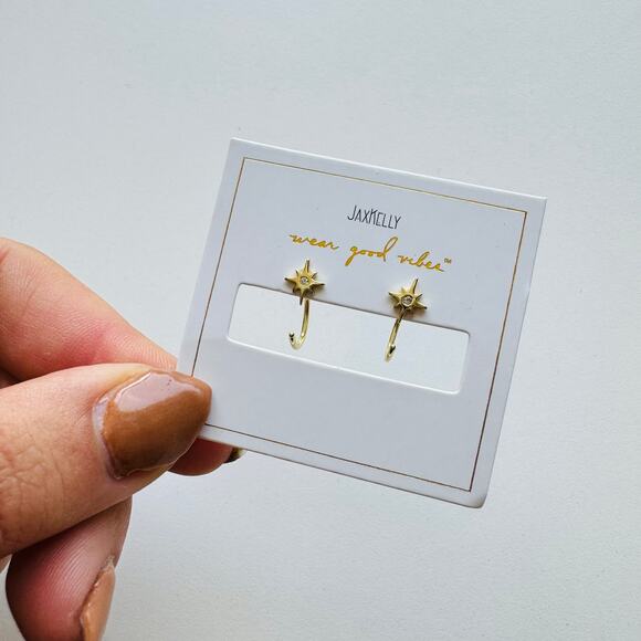 NEW ANTHROPOLOGIE JaxKelly Starburst Icon 18kt Tiny White CZ Stone Hoop Earring - Picture 5 of 8